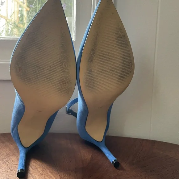 Blue Suede Pumps with Ankle Strap - Picture 5 of 7